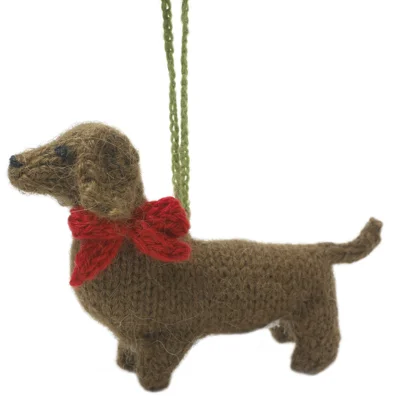 Dachshund Dog Hand Knit Christmas Ornament