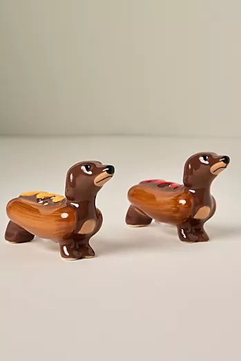 Dachshunds in Hot Dogs Ceramic Salt & Pepper Shakers