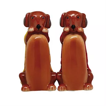 Cute Hot Dogs Dachshunds Magnetic Ceramic Salt And Pepper Shaker Set