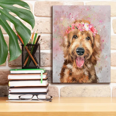 'Flower Crown Goldendoodle 6' by Furbaby Affiliates Canvas Wall Art