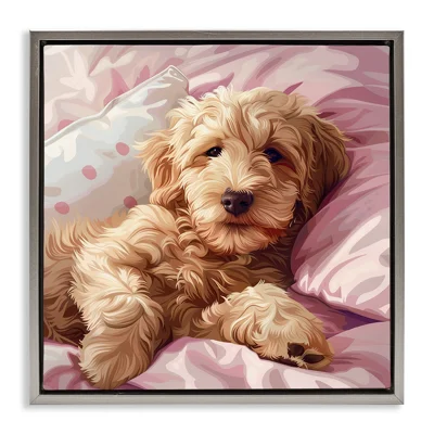 Sleepy Labradoodle in Bed Canvas Wall Art by Jim Baldwin