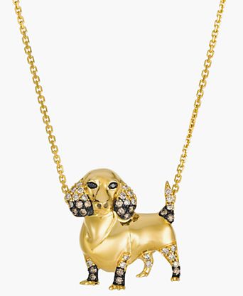 Nude(0.14 ct. t.w.), Chocolate (0.11 ct. t.w.) & Blackberry (0.01 ct. t.w.) Diamond Dachshund Dog Necklace in 14k Honey Gold